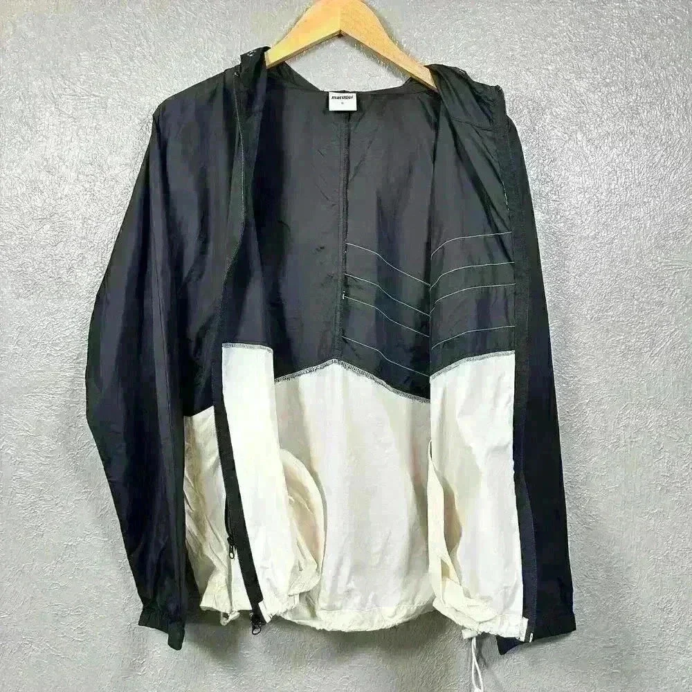 MARUCCI Retro Style 90s Zip Up Black White Baseball Windbreaker Men Small